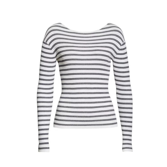 Vince Stripe Ribbed Boatneck Cotton Sweater - Picture 2 of 10